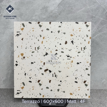 Gạch 60x60 terrazzo màu kem hạt màu xanh vàng mờ