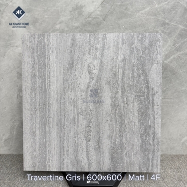 Gạch 60x60 vân travertine màu xám đậm mờ 