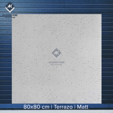 Gạch 80x80 Terrazzo màu trắng hạt nhỏ màu xám mờ