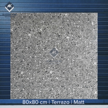 Gạch 80x80 Terrazzo màu xám đậm hạt xám và trắng nhỏ mặt mờ