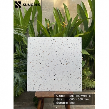 Gạch Ấn Độ 60x60 Terrazzo Metro White Bề Mặt Mờ