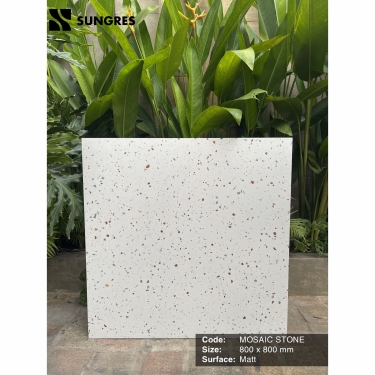 Gạch Ấn Độ 80x80 Màu Trắng Hạt Nhiều Terrazzo Mosaic Stone AK-80.022M Bề Mặt Mờ 