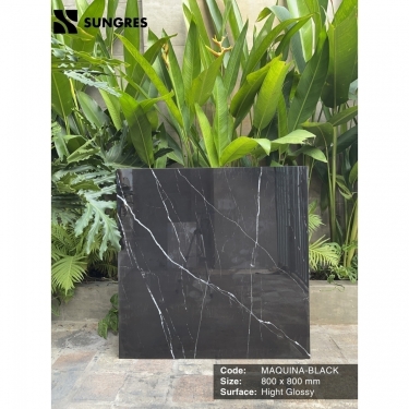 Gạch Ấn Độ 80x80 Màu Đen Vân Đá Marble Maquina Black AK-88D1 Bề Mặt Siêu Bóng