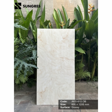 Gạch Ấn Độ 60x120 Kem Vân Mây Onyx Beige Bề Mặt Siêu Bóng