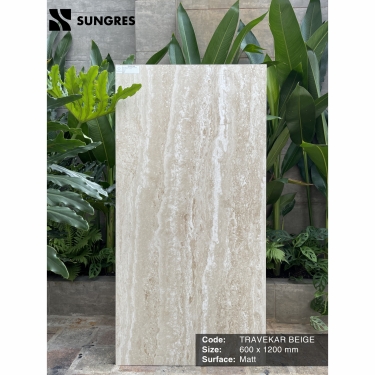 Gạch Ấn Độ 60x120 Màu kem vân Travertine Travekar Beige Bề Mặt Mờ