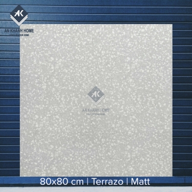 Gạch 80x80 Terrazzo đá mài màu trắng xám hạt trắng mờ 