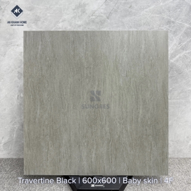 Gạch 60x60 vân travertine màu xám đen mờ mịn baby skin