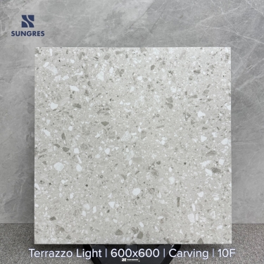 Gạch 60x60 Ấn Độ vân hạt Terrazzo màu trắng kem bề mặt carving chạm khắc