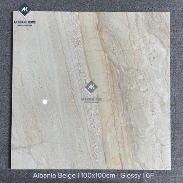 Gạch ấn độ 100x100 màu vàng kem vân đá Marble Albania Beige bề mặt bóng kiếng