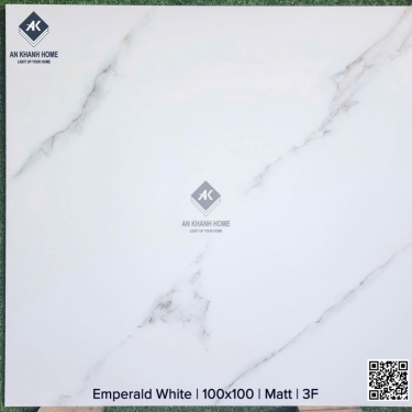 Gạch ấn độ 100x100 trắng mờ vân đá xám khói Emperald White