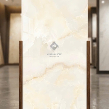 Gạch ấn độ 80x160 Petal Onyx Ivory vàng kem vân đá bóng kiếng cao cấp