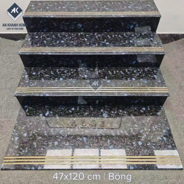 Gạch bậc cầu thang 47x120 giả đá hoa cương xanh đen nhũ vàng