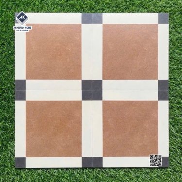 Gạch bông 30x30 cổ điển họa tiết ô vuông màu nâu nhấn kem