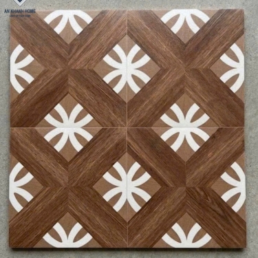 Gạch bông 30x30 hoạ tiết gỗ nhấn hoa đối xứng
