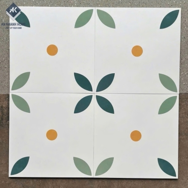 Gạch bông 40x40 nền trắng hoạ tiết lá xanh