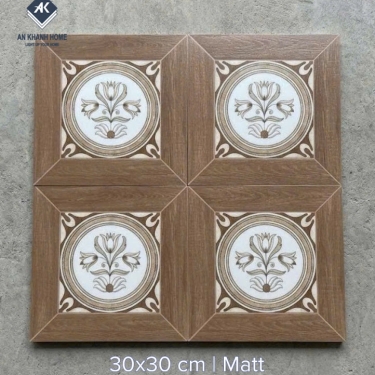 Gạch bông cổ điển 30x30 hoạ tiết viền giả gỗ hoa lá cách điệu