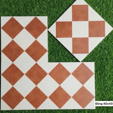 Gạch bông cổ điển 40x40 hoạ tiết caro đỏ trắng