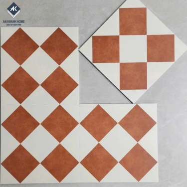 Gạch bông cổ điển 40x40 hoạ tiết caro đỏ trắng