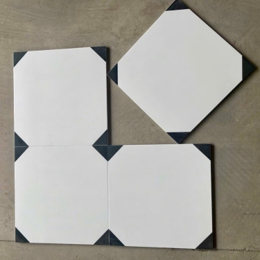 Gạch bông đá mờ 30x30 trắng nhấn đen