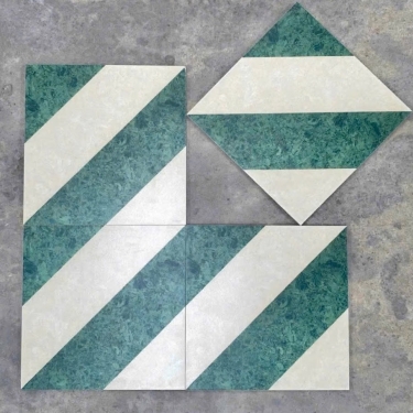 Gạch bông giả cổ 30x30 hoạ tiết viền xanh trắng