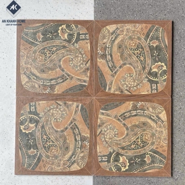 Gạch bông giả cổ 40x40 hoạ tiết Paisley nâu đất xám