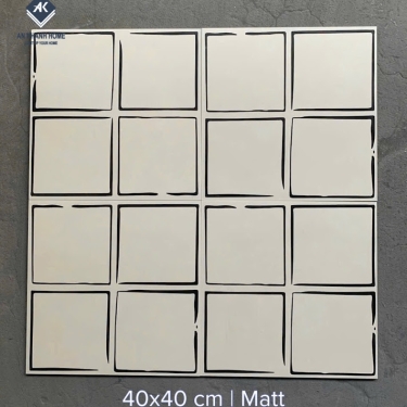 Gạch bông hoạ tiết ô vuông màu trắng kem 40x40cm