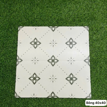 Gạch bông lát nền 40x40 hoa văn cổ điển nền trắng xám