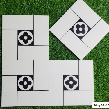 Gạch bông trang trí 40x40 đen trắng hoạ tiết hoa 4 cánh hiện đại