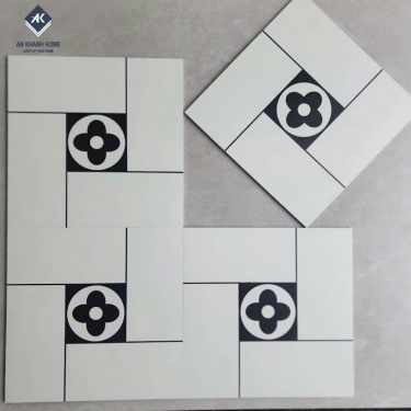 Gạch bông trang trí 40x40 đen trắng hoạ tiết hoa 4 cánh hiện đại