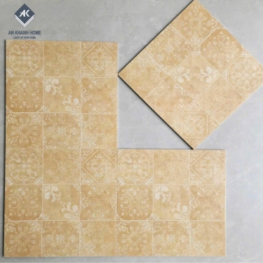 Gạch bông xương đá 40x40 màu vàng kem hoạ tiết cổ điển