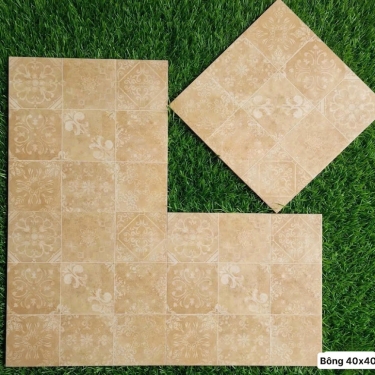 Gạch bông xương đá 40x40 màu vàng kem hoạ tiết cổ điển