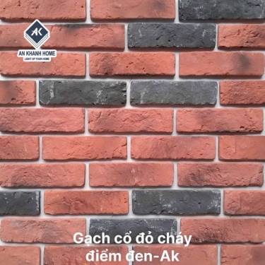 Gạch giả cổ ốp tường đỏ cháy điểm đen