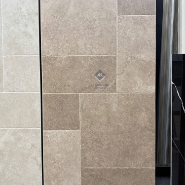 Gạch giả đá ghép Modul 60x120 vân đá Travertine màu nâu hiệu ứng       