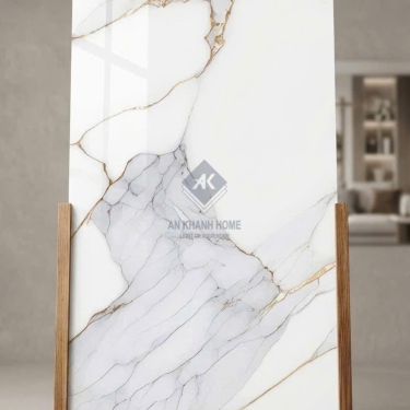 Gạch lát nền 80x160 trắng vân đá vàng bóng kiếng cao cấp
