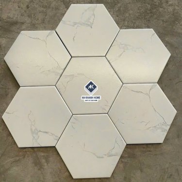 Gạch lục giác 200x230 mờ Marble giả đá trắng vân mây