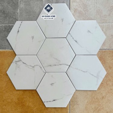 Gạch lục giác trung quốc 20x23cm trắng mờ vân xám