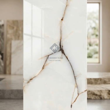 Gạch ốp lát ấn độ 60x120 màu kem vân đá nâu rạn bóng kính