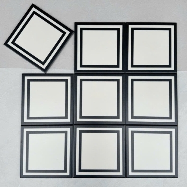 Gạch bông 20x20 MHB 108 màu kem khung viền vuông màu đen bề mặt mờ