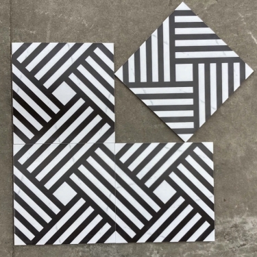 Gạch bông 30x30 trắng đen hoạ tiết kẻ đan chéo bề mặt mờ