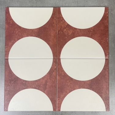 Gạch bông 20x20 hoạ tiết hình tròn trắng nền đỏ bề mặt mờ