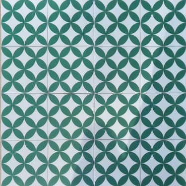 Gạch bông 20x20 đồng tiền xanh cổ vịt nền trắng bề mặt mờ