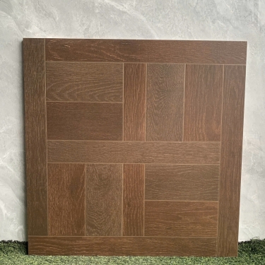 Gạch giả gỗ nâu óc chó 60x60 hoạ tiết ngang dọc               