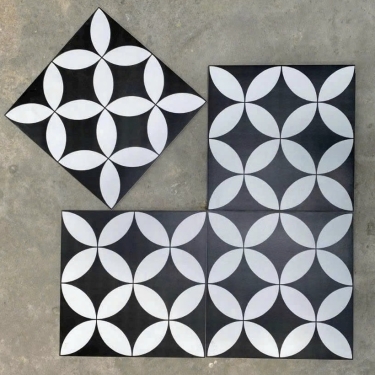 Gạch bông 30x30 đồng tiền màu đen trắng bề mặt mờ