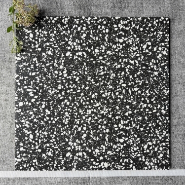 Gạch 60x60 terrazzo màu đen hạt đá mài màu trắng mờ