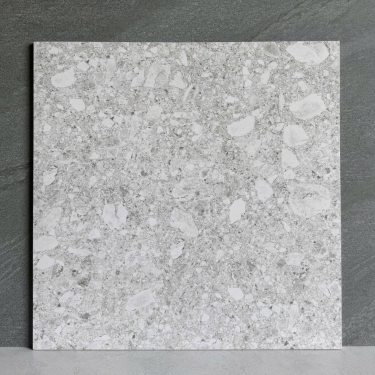 Gạch 60x60 terrazzo đá mài màu xám trắng hạt lớn màu xám mờ
