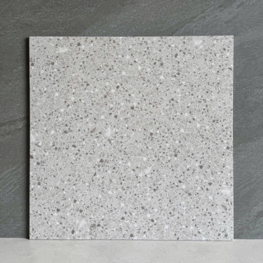 Gạch 60x60 terrazzo màu xám nhạt hạt nhỏ màu trắng xám mờ