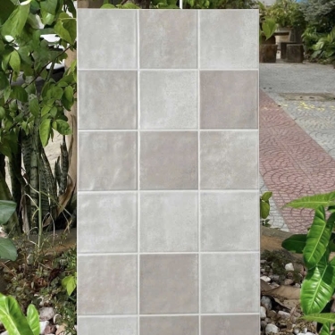 Gạch 30x60 giả thẻ vuông màu xám kem hiệu ứng màu ngẫu nhiên bề mặt sóng