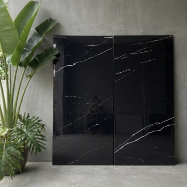 Gạch 80x160 Ấn Độ màu đen tia chớp trắng vân đá Black Mequina siêu bóng