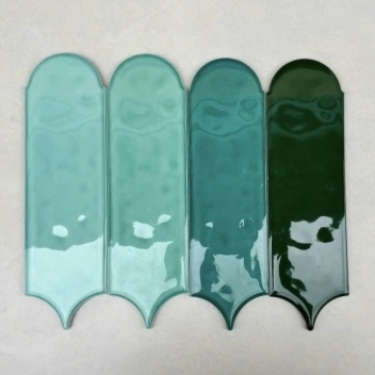 Gạch thẻ lông vũ màu xanh bề mặt bóng gợn sóng