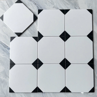 Gạch bông 20x20 màu trắng 4 góc màu đen bề mặt mờ